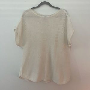 Chicos Womens White Open Knit Short Sleeve Sweater Top